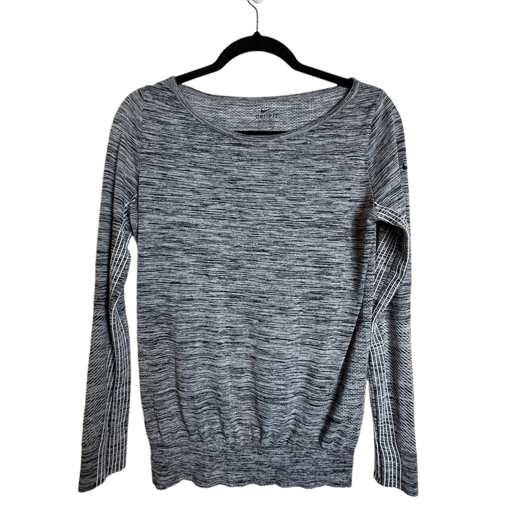Nike Dri-Fit Heather Grey Black Long Sleeve Running Top Womens Size Small